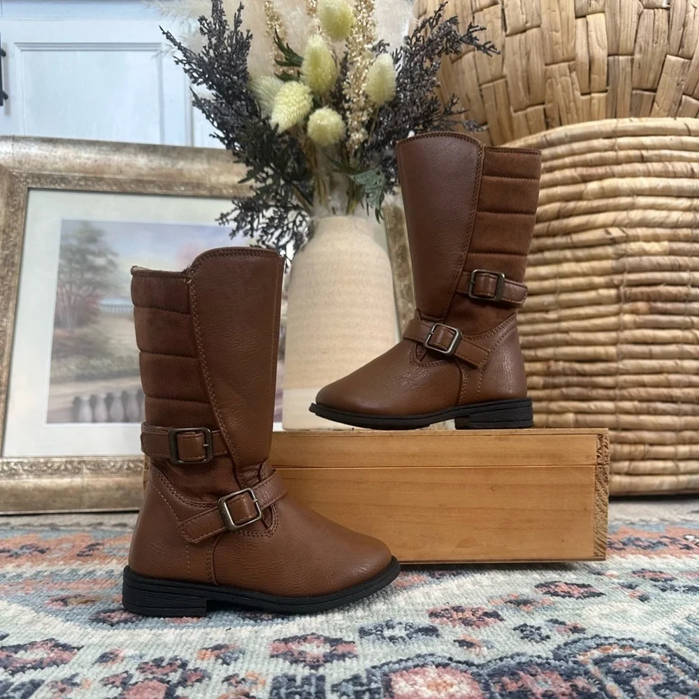 Rachel Toddler Girl Knee High Boots Brown Lil Katerina Side Zip Boots Size 8